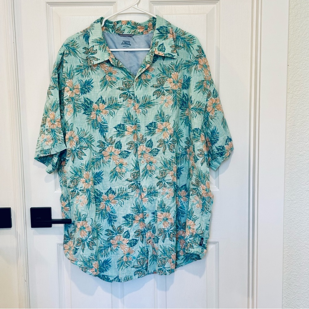 Izod Saltwater Relaxed Classics Men's 2XL Hawaiian Tropical Print‎ Shirt